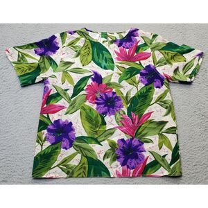 Vintage Tess Tee‎ Shirt Top Womens S Multi Hawaiian Silk Short Sleeve Round Neck